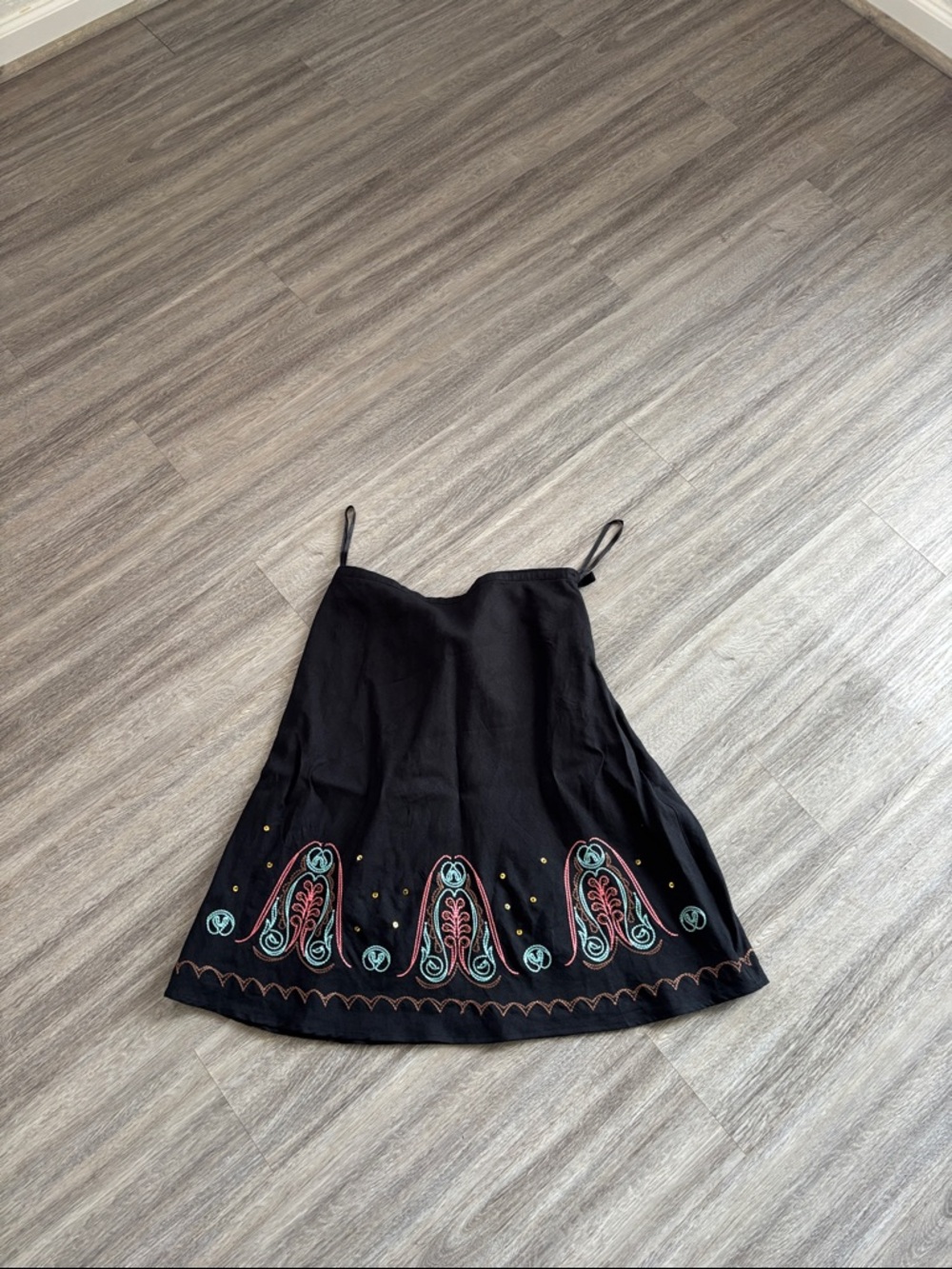 SML Sport Black Midi Skirt with Turquoise & Coral Embroidery
